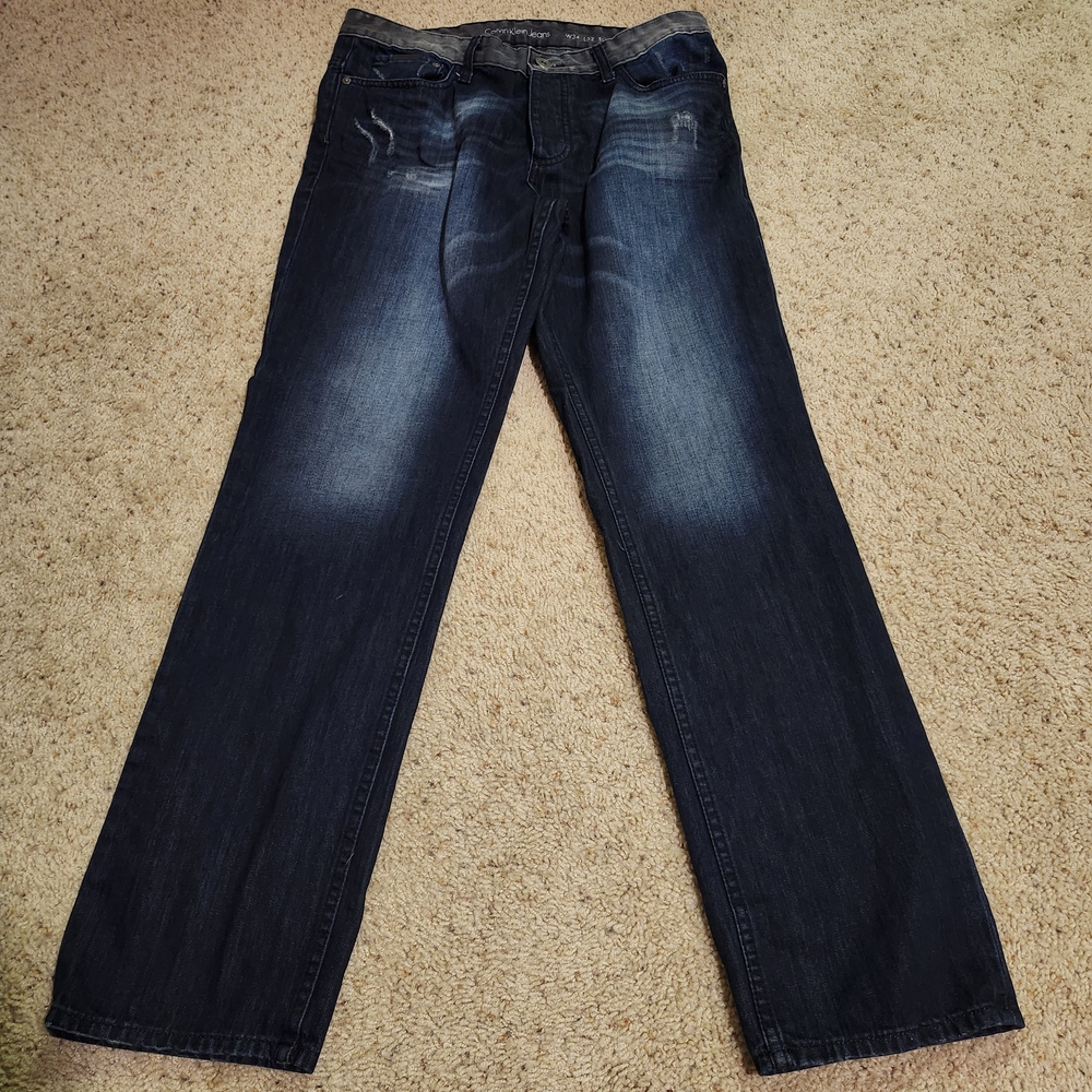 Calvin Klein Dark Blue Wash Straight Jeans W34 L32 Slim Str